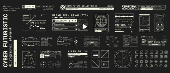 Fototapeta na wymiar Set of Micrographic Cyber element Futuristic UI Elements Shape Collection