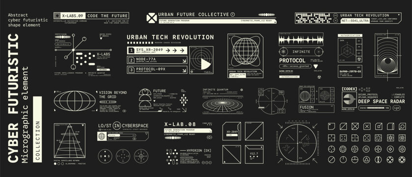 Set of Micrographic Cyber element Futuristic UI Elements Shape Collection