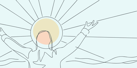 Line drawing of a person with raised arms minimalist style © Prosanta