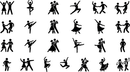 Ballroom Dance Silhouette Icon Set with Dancers Performing Ballet Waltz Salsa and Folk Routines for Studio Logos and Event Event Event PromosBallroom Dance Silhouette Icon Set with Dancers Performing  © MST
