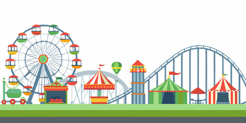 Amusement park scene with ferris wheel roller coaster and tents vector illustration © Prosanta