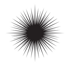 Obraz premium Black sunburst graphic with sharp radiating rays and minimalist starburst icon for design emphasis and decorative branding