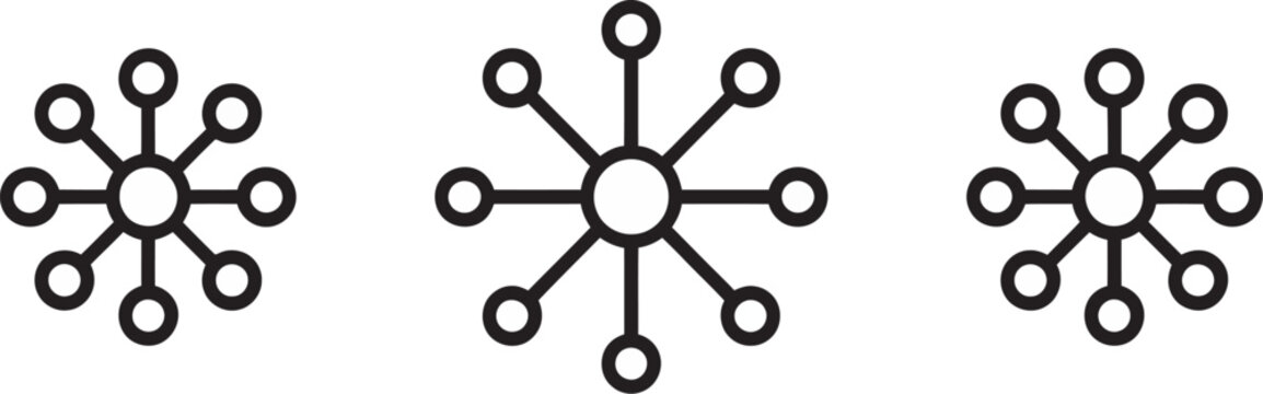 Hub, and spoke connection icon collection representing centralized systems, data flow, and network relationships suitable for enterprise software, cloud services, and digital infrastructure graphics.