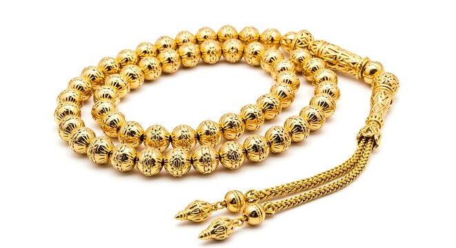 Luxurious gold islamic prayer beads tasbih misbaha with detailed ornamentation