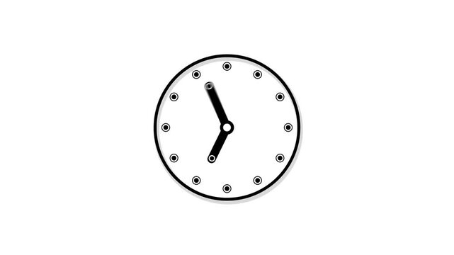 Analog flat style wall clock icon animation for 12 Hour Time lapse Seamless loop, Time concept, Time management. clock on white background, flat style moving timer clock rotation, spinning watch