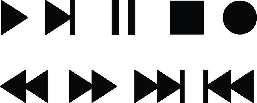 Media player icon set play pause stop fast forward button UI vector