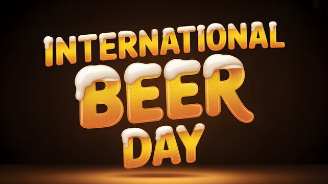 International Beer Day celebration with beer foam letters on brown background transparent background