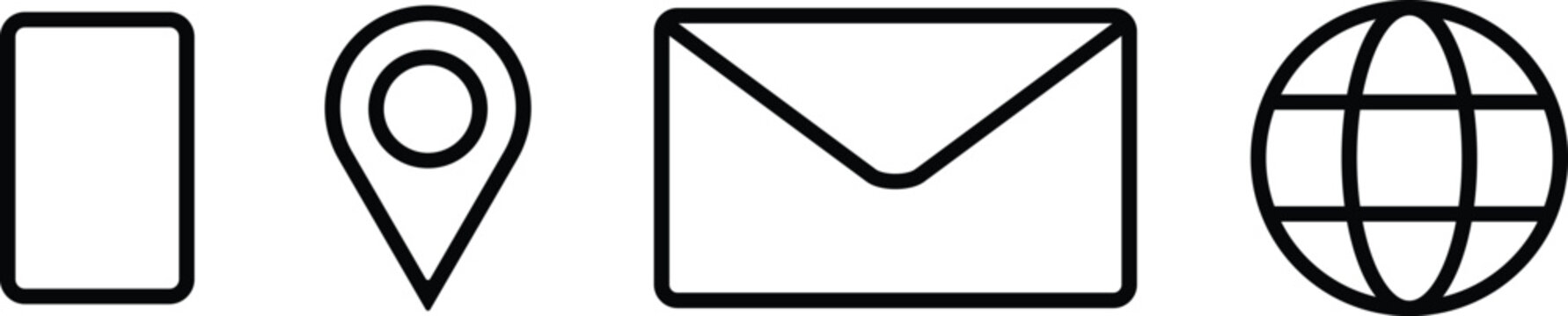 Business globe  map contact email information line icon set