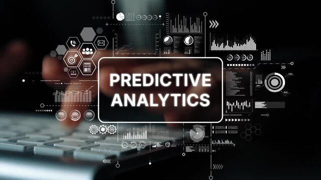 Data Analysis with Predictive Analytics Concept, Charts, Graphs, and Technology in Modern Workspace Setting. Asymptotic smart data analytic.