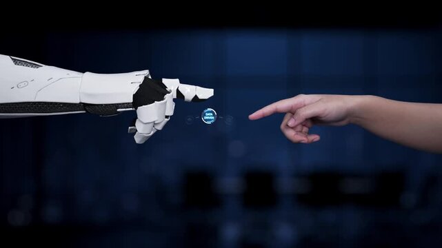 An immersive illustration highlighting the synergy between robotic technology and human interaction in a data-driven world. Explore modern connectivity and innovation. Synapse