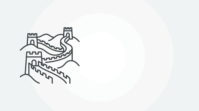 A minimalist line art illustration of the Great Wall of China featuring watchtowers and rolling hills.