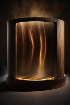 An empty wooden cylinder for product display, Podium
