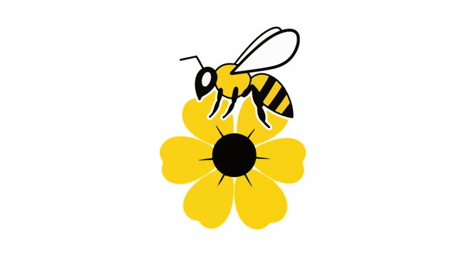 Stylized bee gathering nectar from a yellow flower