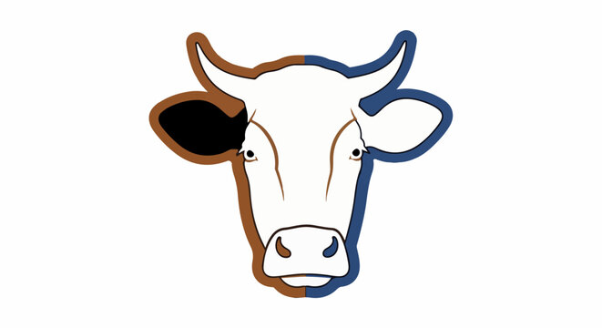 Stylized cow head with contrasting brown and blue outlines