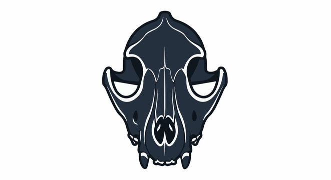 Stylized dark blue animal skull with white accents on white background