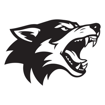 Fierce wolf head vector illustration with snarling expression for a sports mascot or team emblem