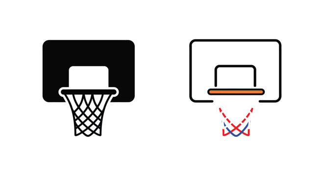 Basketball hoop and net two variations black and colored silhouette