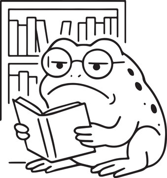 Artwork of frog studying 
