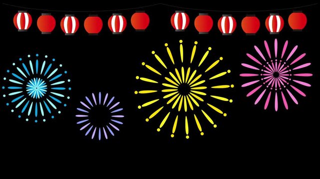夏祭りの打ち上げ花火のアニメーション