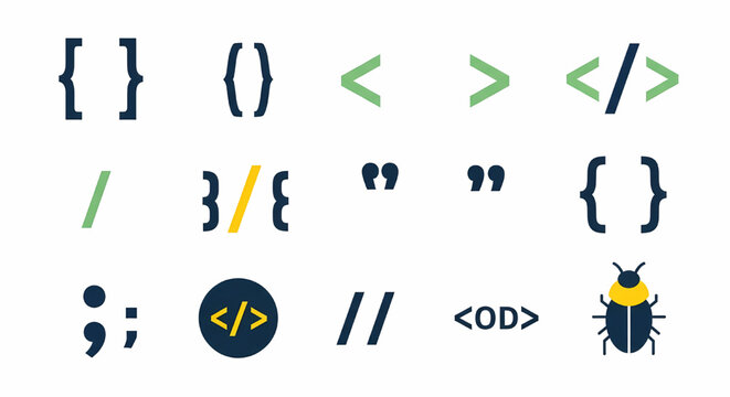 Programming and software development coding symbols