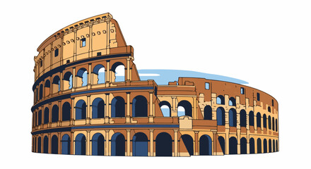 Fototapeta premium Stylized illustration of an ancient Roman amphitheater under a blue sky