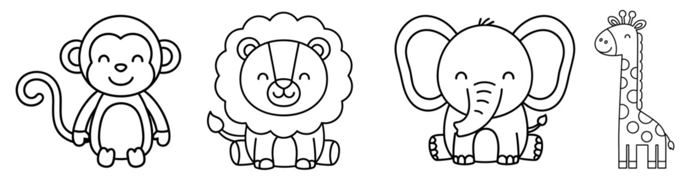 Cute safari animal line drawings