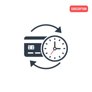Automatic recurring payment icon with credit card and clock