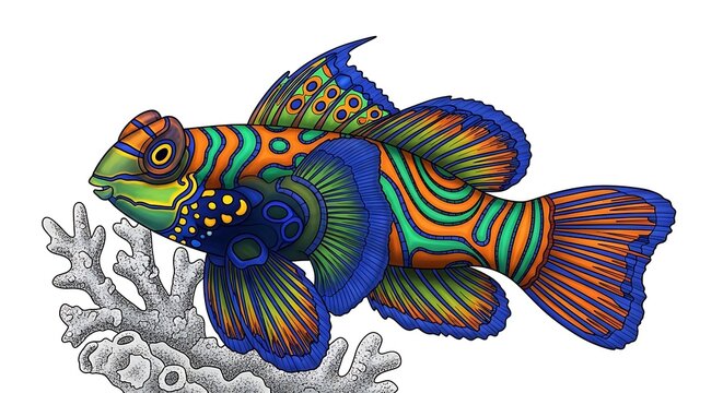 Mandarinfish Vibrant Coral Reef Life Illustration