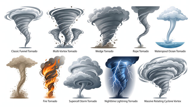 Tornado and Atmospheric Vortex Types Premium Vector Illustration Bundle
