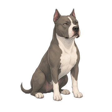 Calm Pitbull Terrier Sitting in Elegant Neutral Pose Illustration