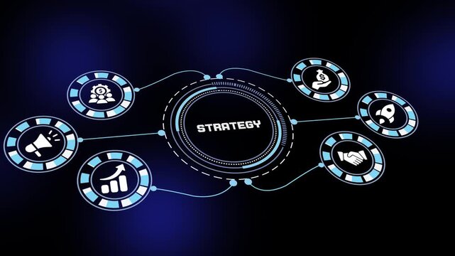 Strategy concept with business planning systems, workflow analytics monitoring and modern corporate visualization design.
