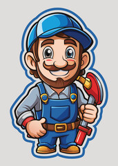 Fototapeta premium Plumber cartoon character in blue uniform