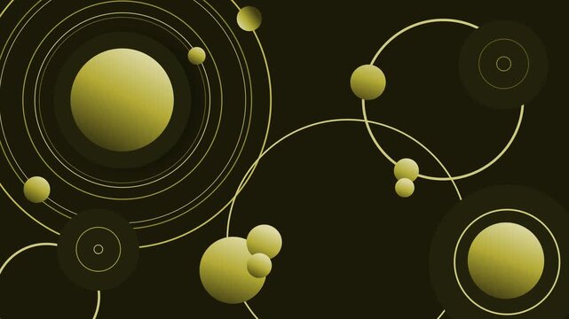 Abstract dark background circular planets and orbit rings minimalist geometric space-themed composition animation