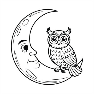 Owl sitting on crescent moon with face