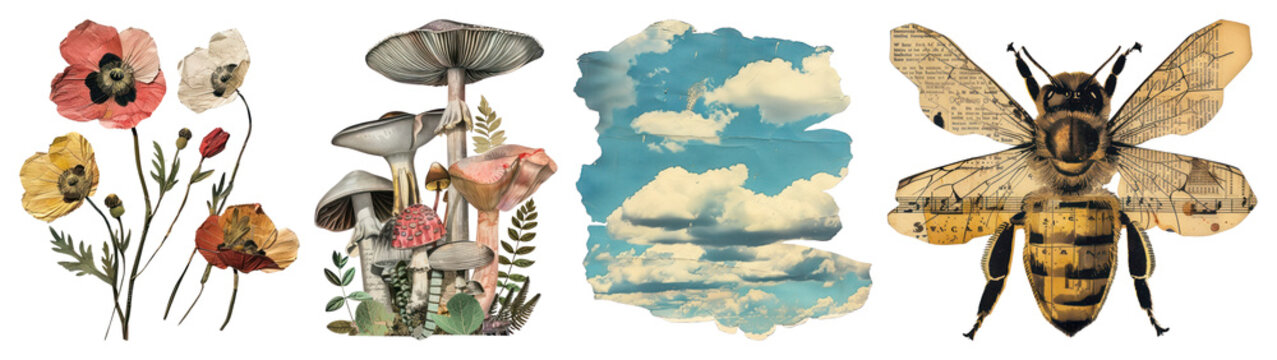 PNG Vintage nature collage elements on transparent background