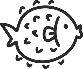 puffer fish line outline doodle icon © JJ Chamon