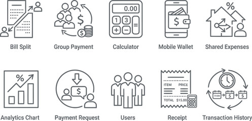 Fototapeta premium Financial icons set for payment and expense management