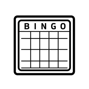 Simple black and white line art of an empty bingo card with the word BINGO above