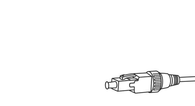 A detailed line drawing of an SC fiber optic connector attached to a cable.