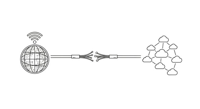 A conceptual illustration showing a broken fiber optic cable disconnecting a global network from cloud computing infrastructure.
