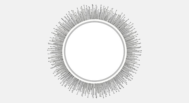 A circular frame with a sunburst or starburst pattern design.
