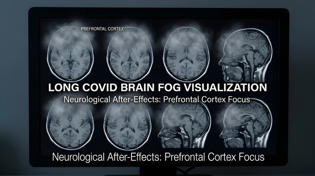 Long covid brain fog visualization on medical monitor