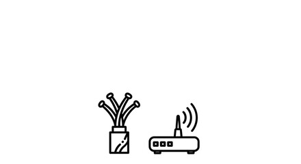 Fototapeta premium A simple line art illustration featuring a fiber optic cable bundle and a wireless internet router.
