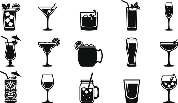 Black and white cocktail glass various drinkware silhouettes cocktail glasses beverage glasses