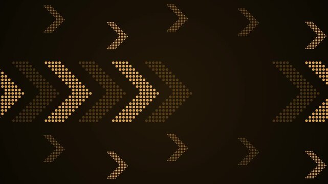 Abstract dark technology background with dotted chevron arrows pointing right in gradient animation