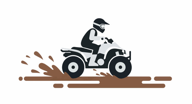 Rider on an all-terrain vehicle splashing through mud