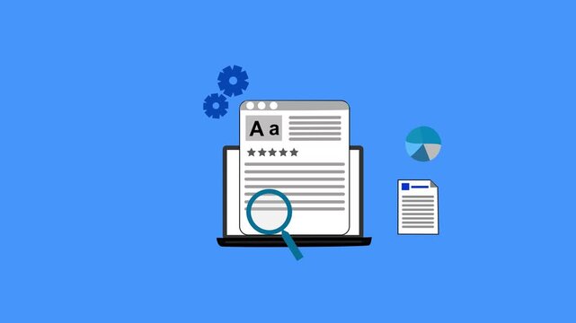 Laptop with document and rating stars animation
