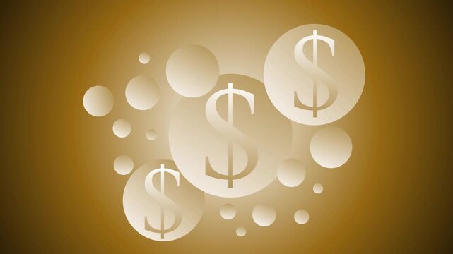 Abstract background with overlapping translucent circles and large dollar symbols animation