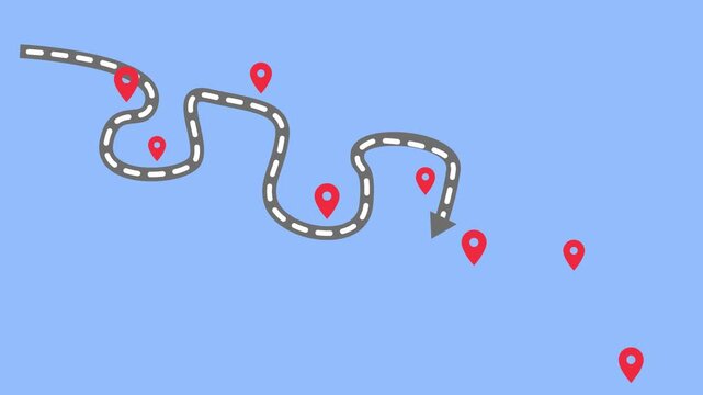 Stylized route with scattered location pins animation