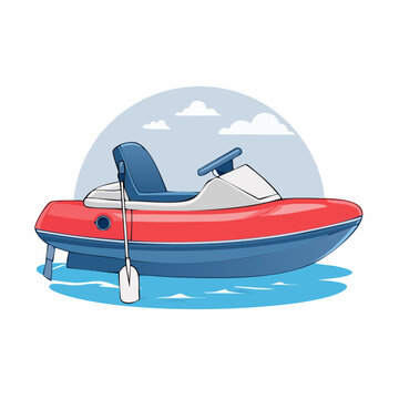 Cartoon Boat with Paddle and Steering Wheel